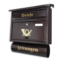 Antiker Briefkasten Postkasten mit Zeitungsrolle Nostalgie Kupfer Wandmontage