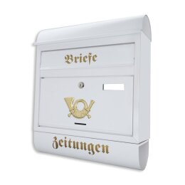 Antiker Briefkasten Postkasten mit Zeitungsrolle Runddach Nostalgie weiß Wandmontage