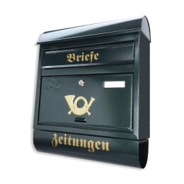 Antiker Briefkasten Postkasten mit Zeitungsrolle Runddach Nostalgie Grün Wandmontage