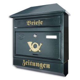 Antiker Briefkasten Postkasten mit Zeitungsrolle Zeltdach Grün Nostalgie Wandmontage